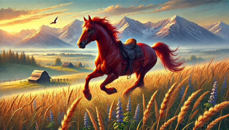 Red Horse Riding Through the Meadow